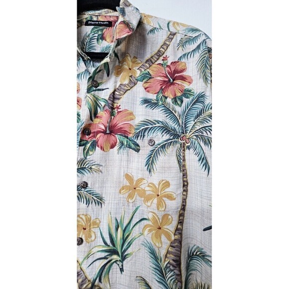 PIERRE CARDIN Button-Up Lightweight Front Pocket Men Hawaiian Shirt (L) - Picture 3 of 4